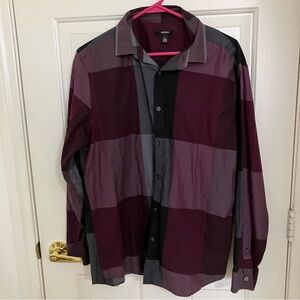 Alfani Mens Woven Plaid Classic Fit‎ Long Sleeve Button Down Shirt Port Purple L